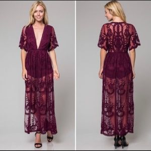 Honey Punch Lace Romper Maxi - NWT